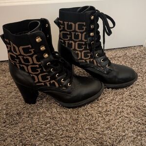 Women's Black and Brown Lace-Up Boots